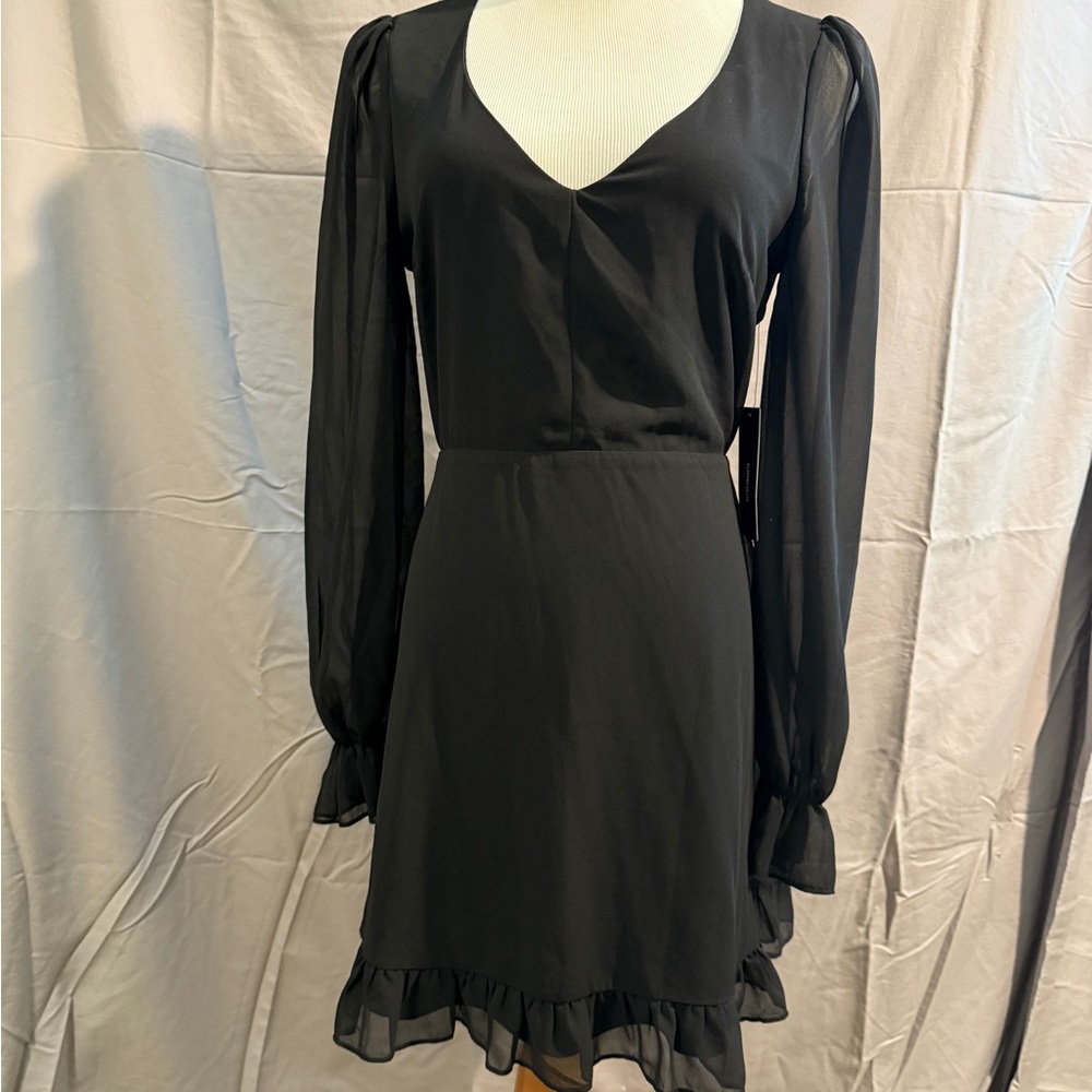 Lulu's Black Long Sleeve Dress with Ruffle Hem